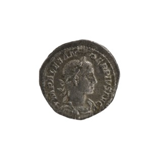 Denarius of Alexander Severus Roman emperor, 222–235 CE. Obverse: laureate bust of Alexander