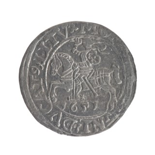 Lithuanian half-grosz, Sigismund II Augustus King of Poland; 1544–1572. Obverse: Polish Eagle; in