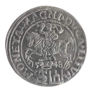 Lithuanian grosz on a Polish foot, Sigismund II Augustus King of Poland; 1544–1572. Polish coin,