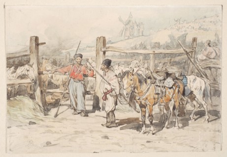 Tabunczyki in Balta, Brandt, Józef 1841–1915 painter/author, 1875, watercolor drawing, height 15.5