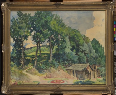 Garden in Bystra, Julian Falat 1853–1929, watercolor drawing, 1909; subject: gardens in Bystra