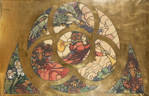 Angel of the Last Judgment, stained glass window carton for the Grauer family burial chapel in