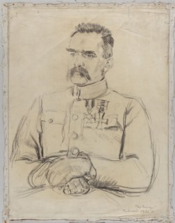 Portrait of Józef Pilsudski, by Józef Mehoffer 1869–1946, half-length drawing of Marshal Józef