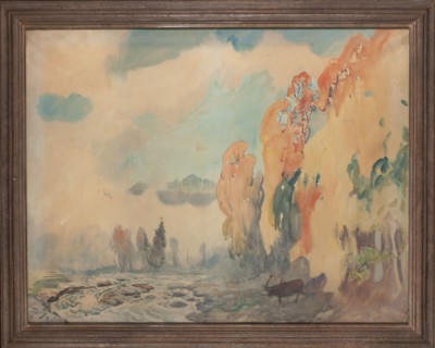 Autumn Landscape from Bystra, Falat, Julian 1853–1929, painter; after 1902; watercolor drawing;