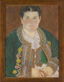 Portrait of his wife in a serdak, Wyspianski, Stanislaw 1869–1907 painter, female portraits,