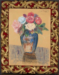 Roses in a Sapphire Vase, attributed to unknown artist Leon Wyczólkowski forgery; pastel; still