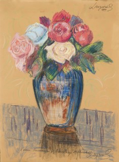 Roses in a Sapphire Vase, unknown author Leon Wyczólkowski forgery, flowers, dedications,