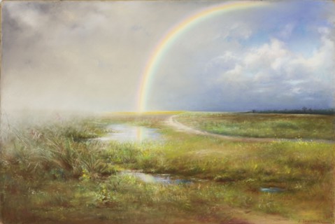 Landscape with a Rainbow, Józef Janowski ca.1859–ca.1938, painter. Pastel on paper, 1901. Subject: