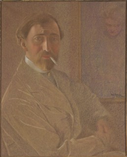Self-portrait with a cigarette; Leon Kaufmann Kamir, 1872–1933; pastel drawing; 1919; self-portrait