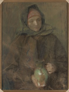 Hutsul woman with a jug, Teodor Axentowicz 1859–1938, painter; Young Poland; Polish; Hutsul; pastel