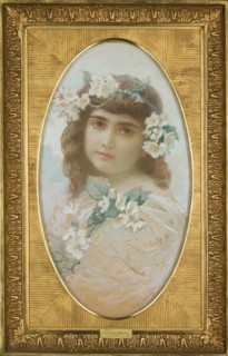 Portrait of Wanda Debowska in a jasmine wreath, Kedzierski, Apoloniusz 1861-1939 painter, Debowska,