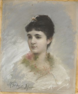 Portrait of a Young Woman Female Bust, Trumpeter, Maurycy 1861–1941 painter, 1887, pastel, 56.6 ×