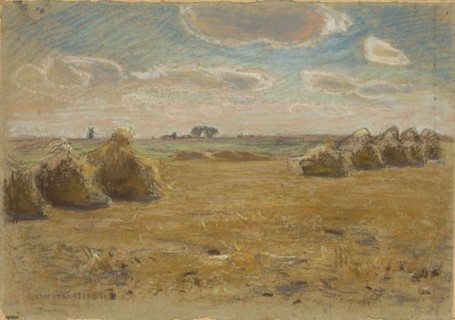 Summer Landscape Field with Sheaves of Grain, Jan Stanislawski 1860–1907. Pastel on grey paper