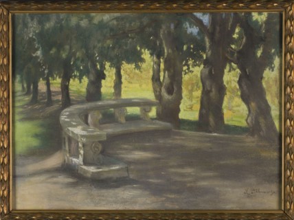 Oak alley in the park at Villa Borghese in Rome, Kazimierz Stabrowski 1869–1929, pastel, 1924;