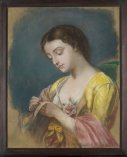 The Seamstress, Hipolit Pinko 1836–1901. Sewing genre scenes; women's portrait; after 1870; pastel;