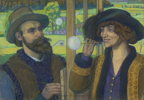 Soap Bubbles, Jan Rembowski 1879–1923. Pastel, 1918. Double portrait / genre scene depicting a