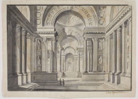 Interior with colonnades, design of theatre decoration, Jan Bogumil Plersch ca. 1732–1817