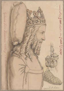 Fragment of a figure of King Casimir the Great from his tombstone in Wawel Cathedral in Kraków,