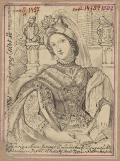 Portrait of Princess Jadwiga Jagiellon with a bird in her hand, after an engraving by Fellner from