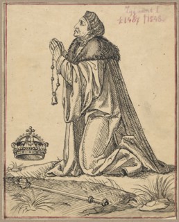 Portrait of the praying King Sigismund I the Old; drawing on tracing paper, full surface, glued