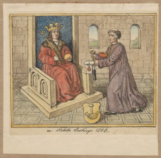 King Alexander Jagiellon on the throne before the approval of the statute, according to Commune