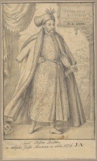 Portrait of King Stefan Batory in noble attire, after an engraving by Jost Amman from 1576;