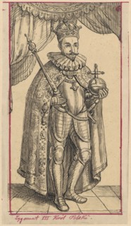 Portrait of King Sigismund III Vasa in a crown, mantle and with royal insignia; drawn by Aleksander
