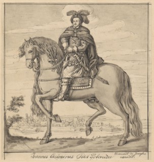 Portrait of John Casimir in armor and on horseback after an engraving by Clement de Jonghe; drawing