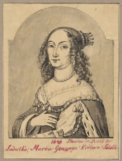 Portrait of Louise Maria Gonzaga after an engraving by Steven de Praet, engraving by Steven de