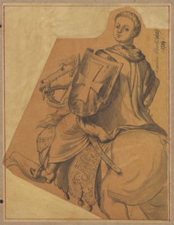 Portrait of Aleksander Benedykt Sobieski with a shield and on a horse, draughtsman: Aleksander