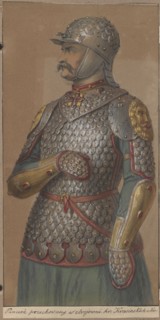 Armor stored in the Count's armory. Drawing by Aleksander Lesser 1814–1884, 1853. Graphite/ink on