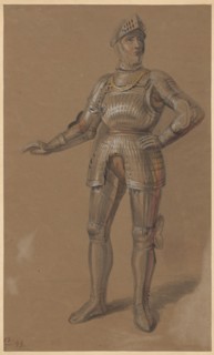 Man in Armour, Aleksander Lesser 1814–1884 draughtsman; subject: militaria/knightly armour; drawing