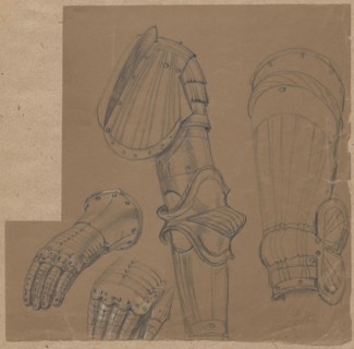 Fragments of armor from the 1st half of the 16th century; drawing by Aleksander Lesser 1814–1884;,
