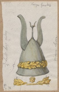 Galician helmet; verso: sketch of a male figure; draughtsman Aleksander Lesser 1814–1884;, noted;