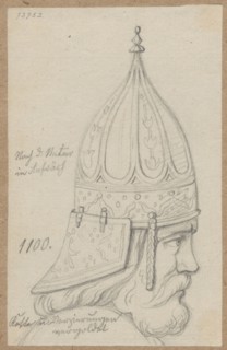 Head of a man in profile in a helmet, drawing, circa 1100; draughtsman Aleksander Lesser 1814–1884.