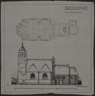 Badkowo. Church. Bottom plan and side elevation, Wojciechowski, Jaroslaw 1874-1942 author, churches