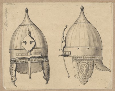 Moscow helmet, drawing of a Russian army helmet knights' armor, drawn on tracing paper glued with