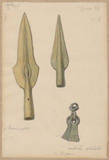 Bronze spearheads; drawing by Aleksander Lesser 1814–1884 as draughtsman; ink or pencil drawing