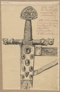 Sword hilt from the 13th century, drawing on tracing paper glued over the entire surface to