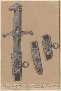 Polish karabela with the inscription Si deus est nobis, quis contra nos; drawing; materials: