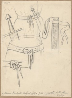 Sword hilt and knight's belt; verso: sketch of a decorative oval frame. Draughtsman: Aleksander
