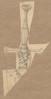16th-century sword hilt; drawing sketch, irregular dimensions glued with the upper edge on brown