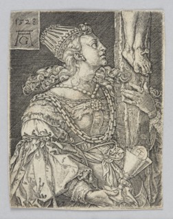 Faith personification, Fides; allegory, by Heinrich Aldegrever ca. 1502–1555/1561, 1528 matrix.