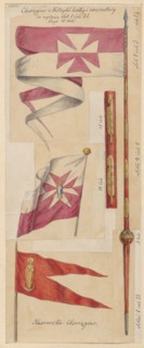 Hussar banners; Aleksander Lesser 1814–1884, illustrator. Three sketches on common paper, glued to