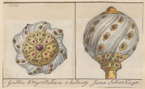 Crystal knob of the hetman's mace of Jan III Sobieski, ca. 1665. Drawing on paper glued across the