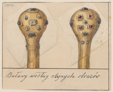Two maces, after unknown paintings, draughtsman Aleksander Lesser 1814–1884. Gift; craft depiction