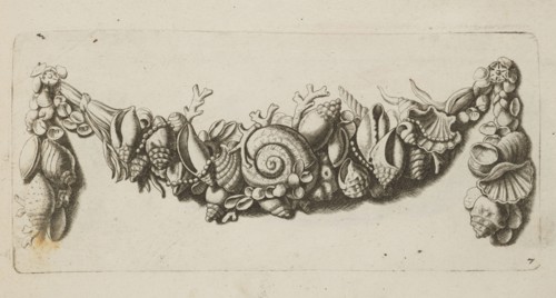Feston: Quellinus, Artus 1609–1668, engraver; baroque; festoons, garlands, pearls, shells, corals;