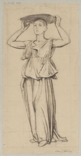 Study of a Woman Carrying a Basket of Flowers on Her Head, Hans Thoma 1839–1924, drawing, ca. 1890,