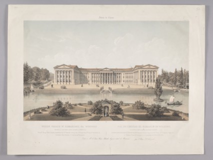 View of the palace in Romanów in Volhynia; lithograph by Charles Claude Bachelier, after an