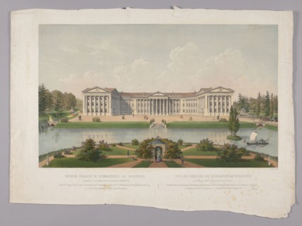 View of the palace in Romanów in Volhynia; lithograph by Charles Claude Bachelier ca.1830–ca.1887